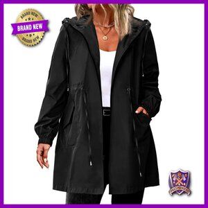 Lightweight Waterproof Raincoat Hooded Windbreaker Long Trench Style Plus Size